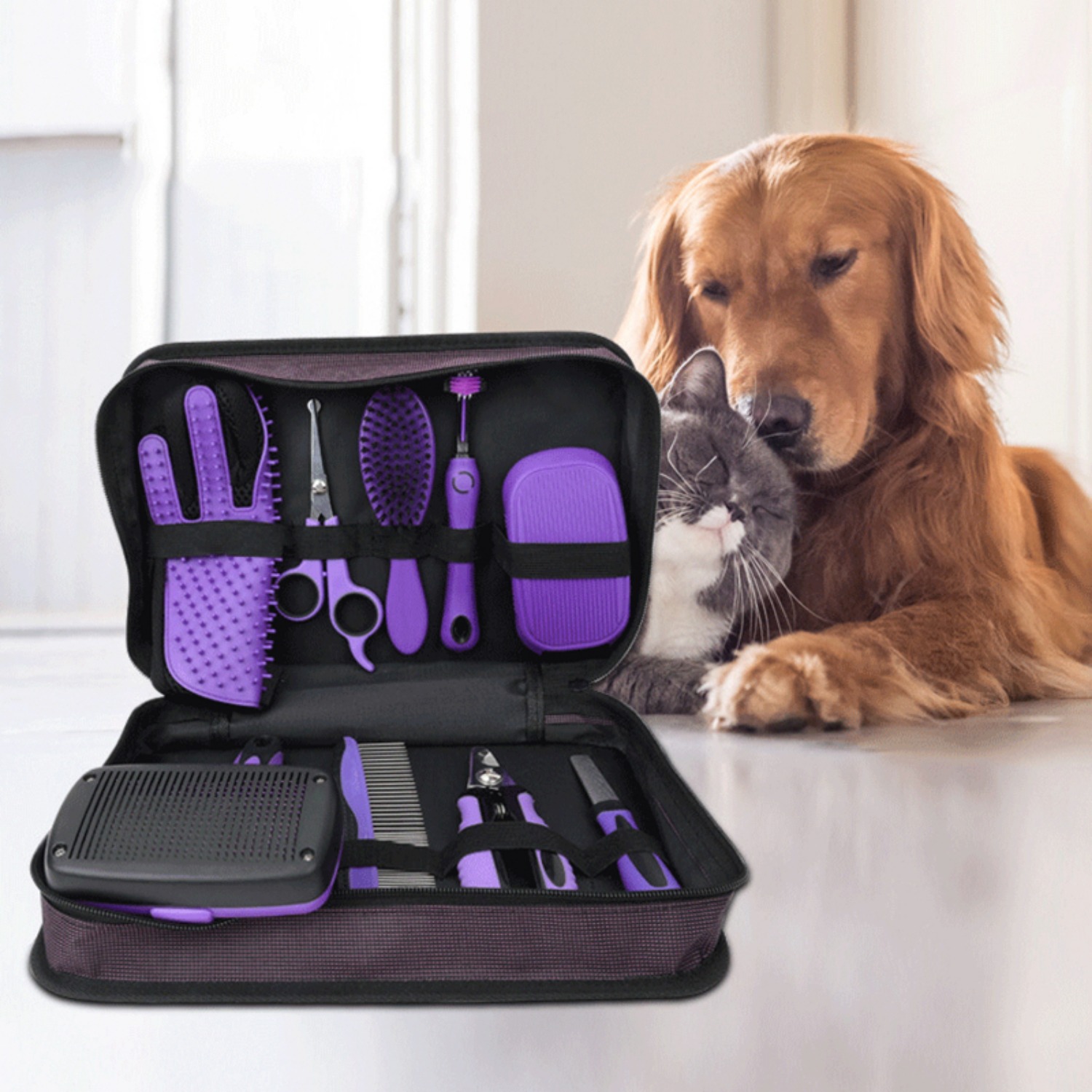 Dog Grooming Clippers - 9Pcs Complete Pet Grooming Set With